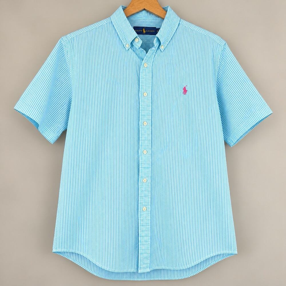 Polo Ralph Lauren Seersucker Button Down Shirt Blue Striped Cotton Mens XL